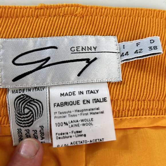 Genny Italian 100% wool gold mustard pencil skirt back slit zip and button close - Picture 8 of 16